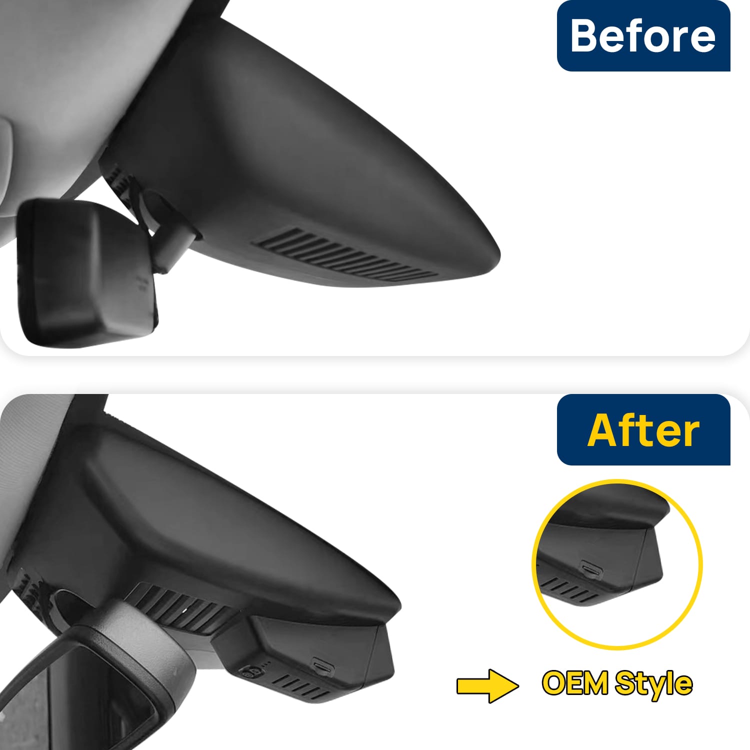 Vorher-Nachher Vergleich: Xplywi 4K/1080P Doppel Dashcam Autokamera Kompatibel mit Mazda CX-5 2017-2023, diskrete OEM-Installation