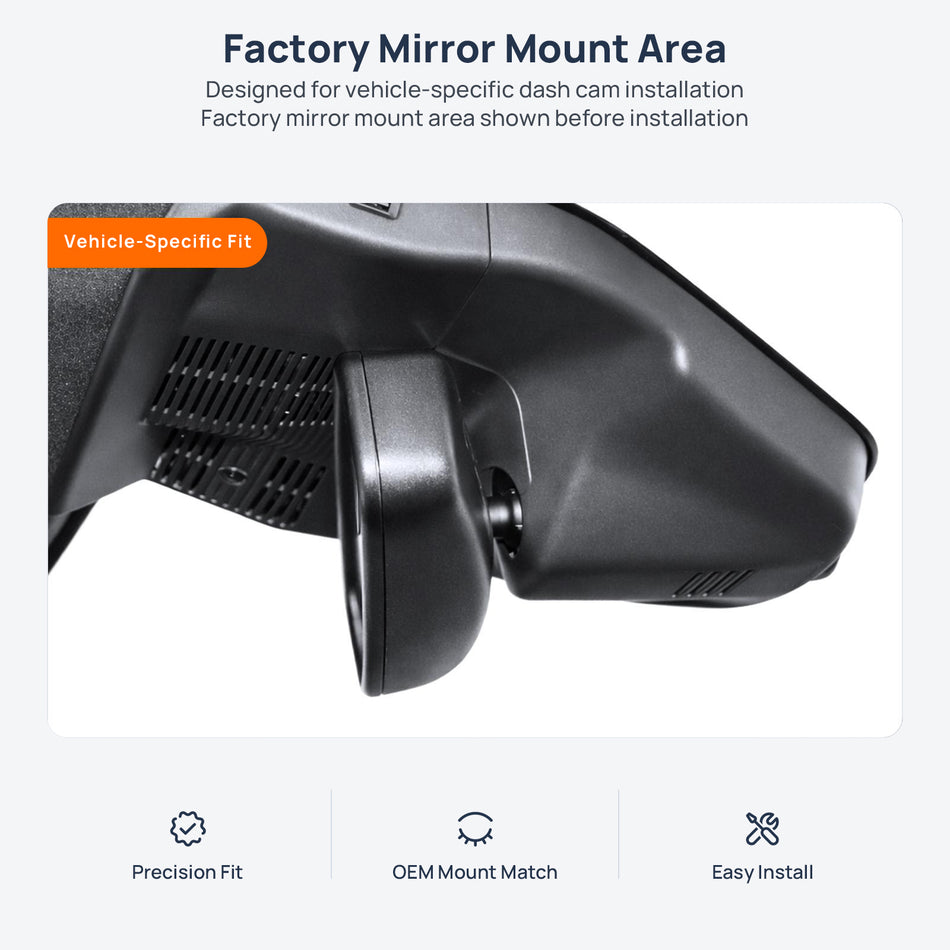 Factory mirror mount area for Ford Explorer U502 dash cam installation