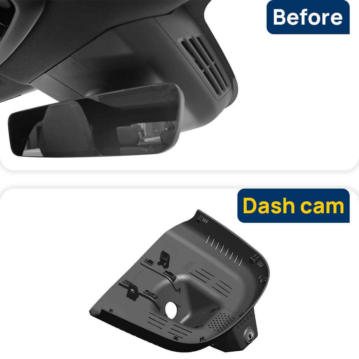 Vorher-Nachher Vergleich: Xplywi 4K Frontkamera Dashcam Kompatibel mit Volvo EX30 2024 2025, diskrete OEM-Installation