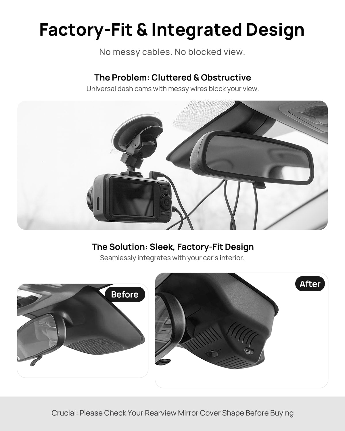Before vs after installation on Honda XR-V NS1 VEZEL 2022 2023: integrated dash cam behind mirror cover for a cleaner, unobstructed view