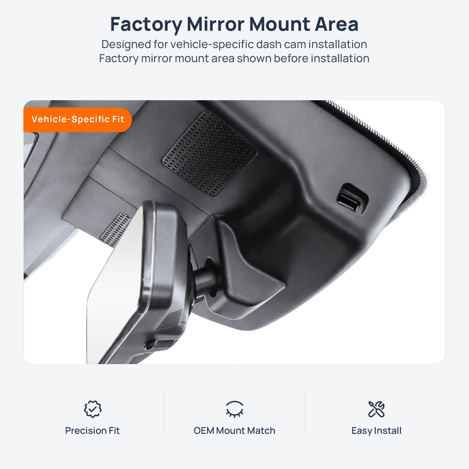 Factory mirror mount area for Hongqi HS5 dash cam installation