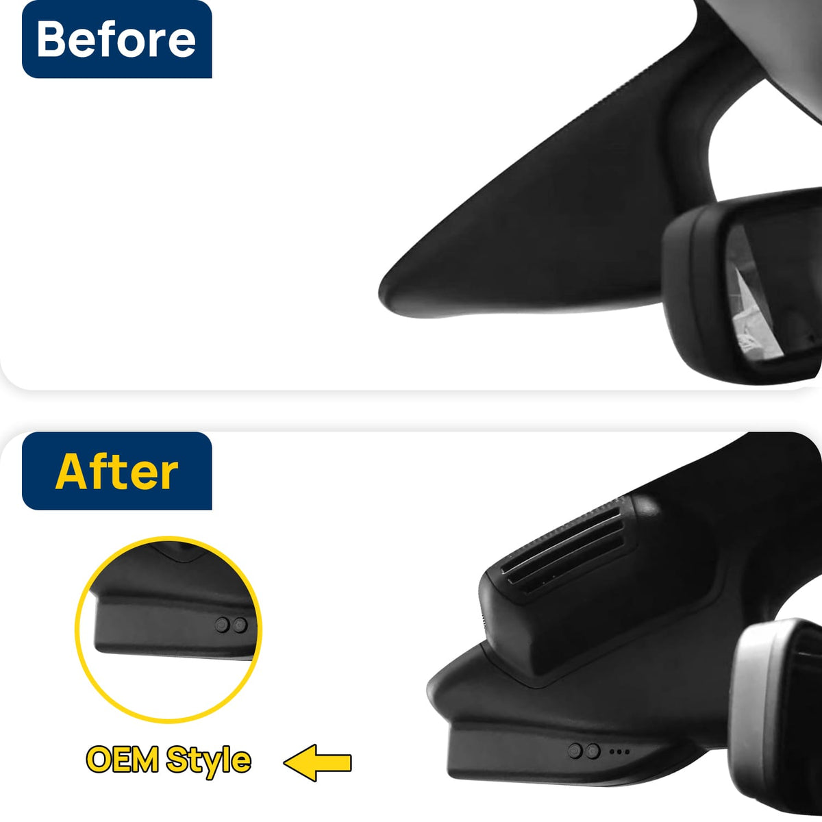 Vorher-Nachher Vergleich: Xplywi 1080P Frontkamera Dashcam Kompatibel mit Jeep Compass 2017-2019, diskrete OEM-Installation