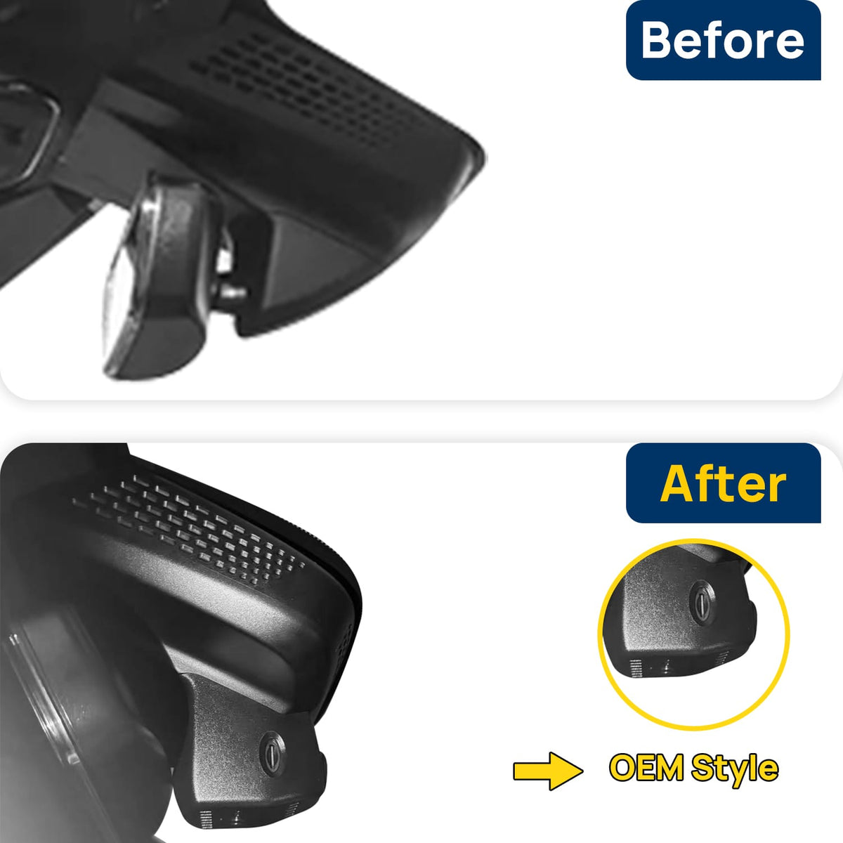 Vorher-Nachher Vergleich: Xplywi 2K/1080P Doppel Dashcam Autokamera Kompatibel mit Lynk & Co 01 PHEV 2018-2021, diskrete OEM-Installation