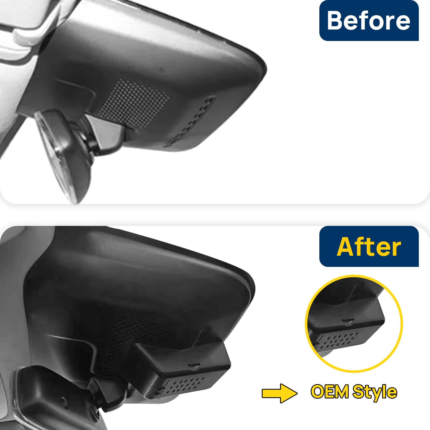 Vorher-Nachher Vergleich: Xplywi 1080P Frontkamera Dashcam Kompatibel mit XPENG P7 Xiaopeng 2020-2022, diskrete OEM-Installation