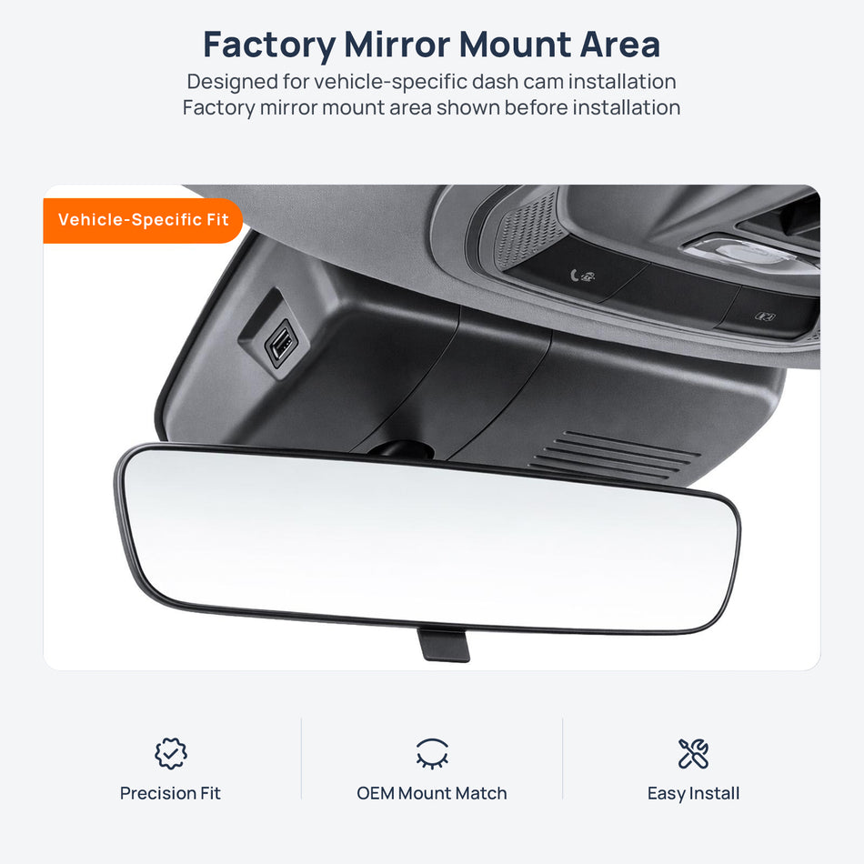 Factory mirror mount area for ORA Good Cat (ORA 03) dash cam installation
