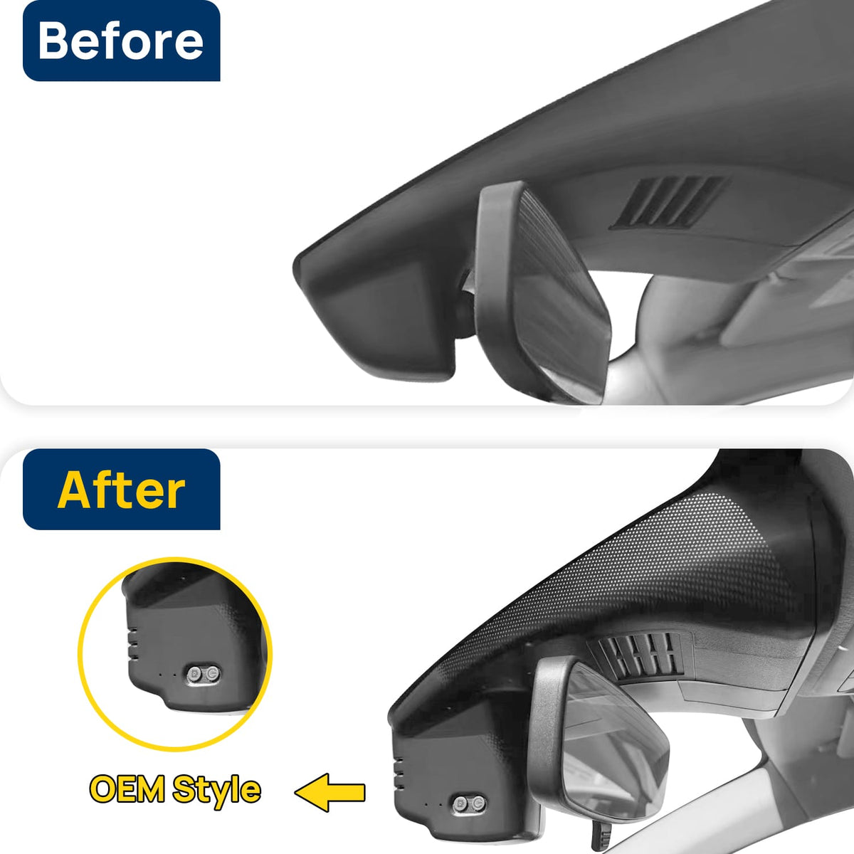 Vorher-Nachher Vergleich: Xplywi 2K/1080P Doppel Dashcam Autokamera Kompatibel mit Mazda CX-30 2020-2023, diskrete OEM-Installation