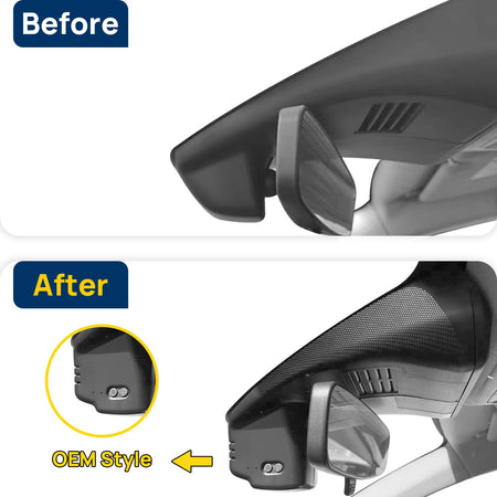 Vorher-Nachher Vergleich: Xplywi 1080P Frontkamera Dashcam Kompatibel mit Mazda CX-30 2020-2023, diskrete OEM-Installation