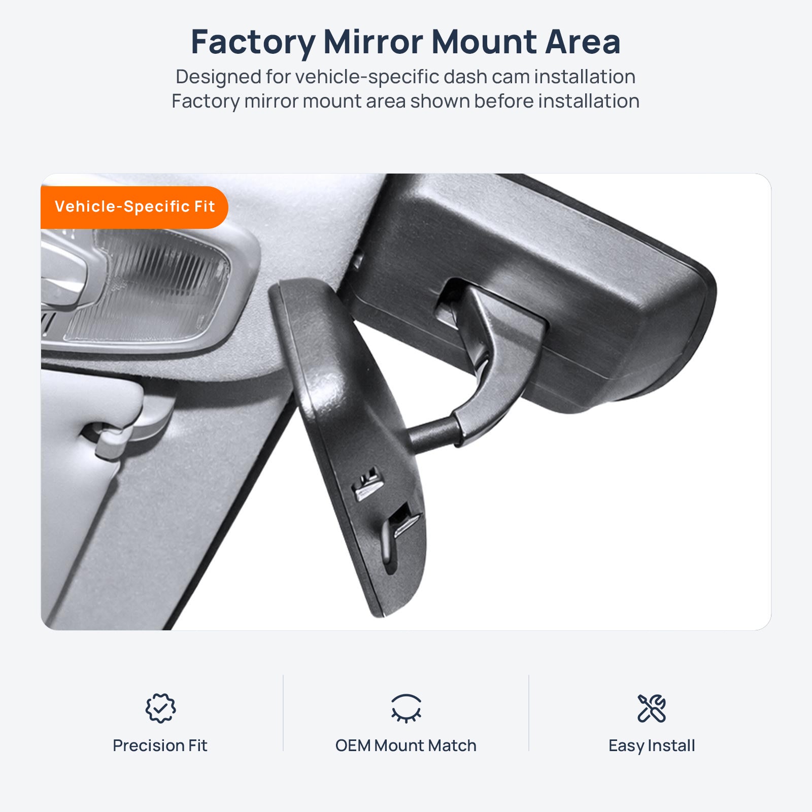 Factory mirror mount area for Chevrolet Captiva dash cam installation