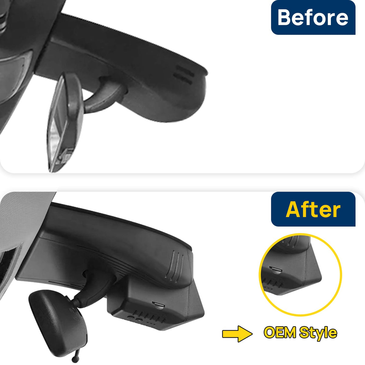 Vorher-Nachher Vergleich: Xplywi 4K Frontkamera Dashcam Kompatibel mit BYD Atto 3 Dolphin 2021-2024, diskrete OEM-Installation