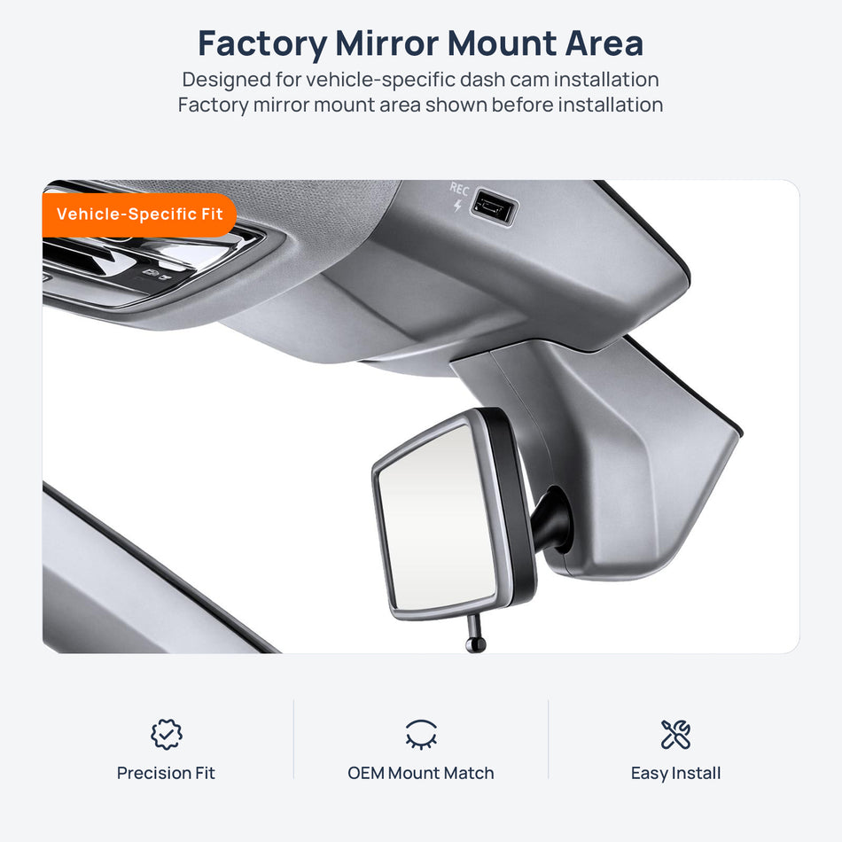 Factory mirror mount area for JETTA VS8 dash cam installation