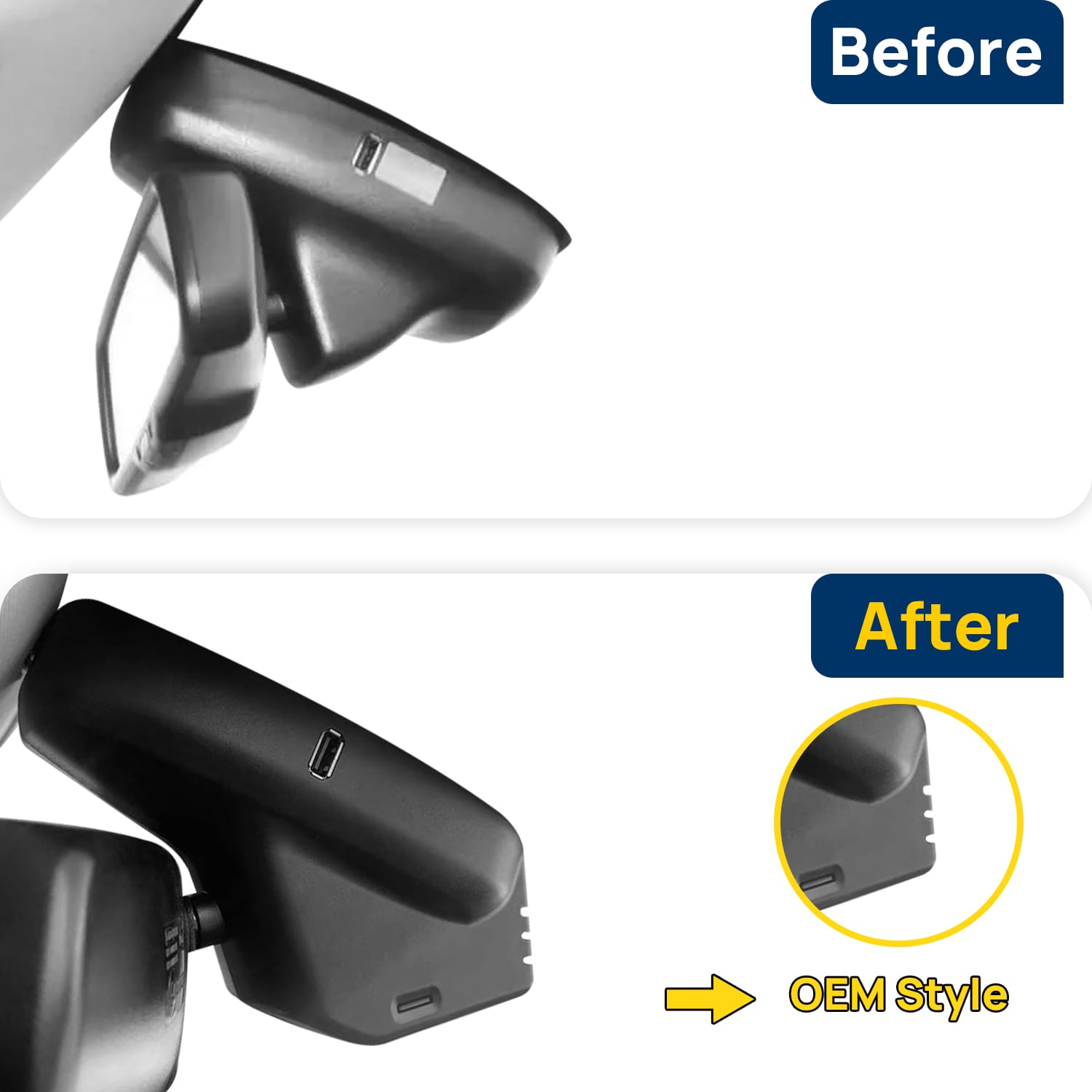 Vorher-Nachher Vergleich: Xplywi 2K Frontkamera Dashcam Kompatibel mit Ford Territory 2019, diskrete OEM-Installation