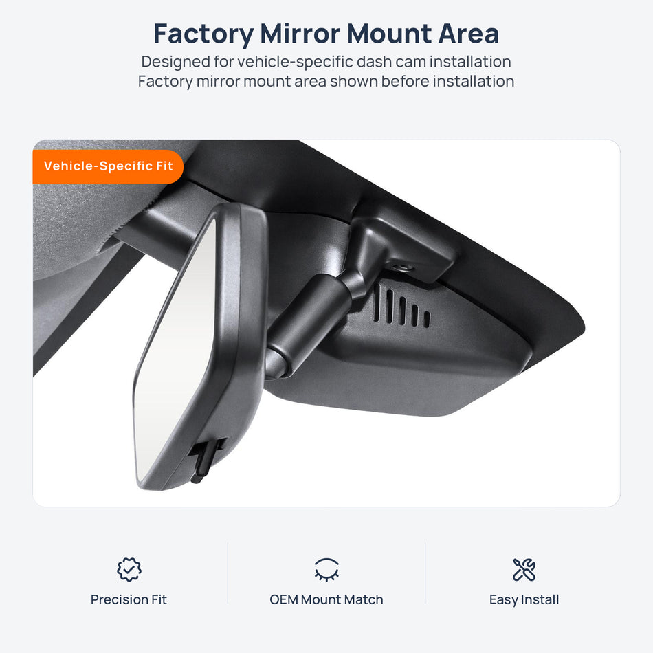 Factory mirror mount area for ORA Black Cat (R1) dash cam installation