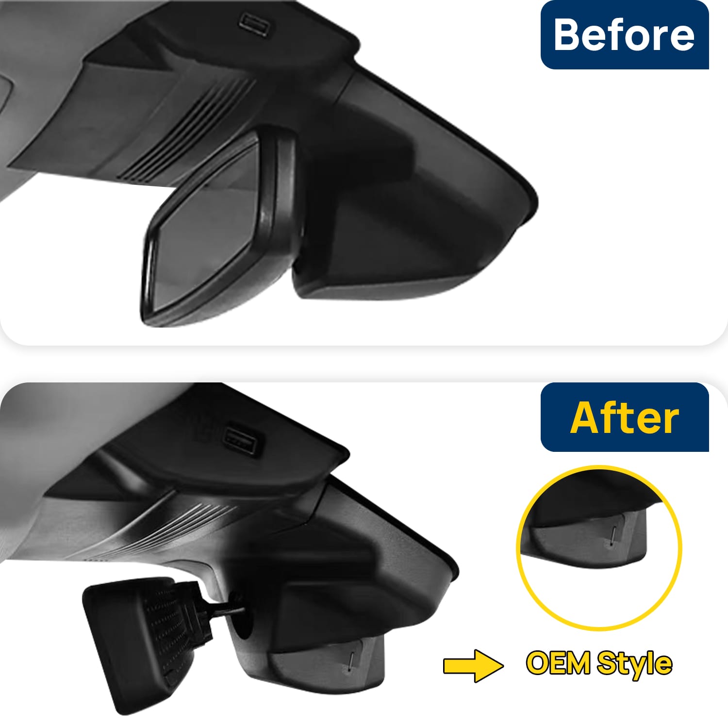 Vorher-Nachher Vergleich: Xplywi 4K Frontkamera Dashcam Kompatibel mit Lincoln Nautilus 2023, diskrete OEM-Installation