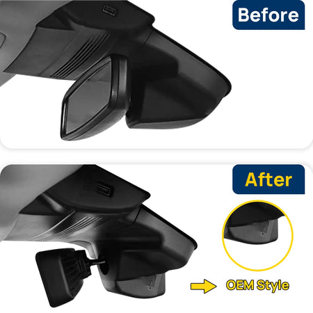 Vorher-Nachher Vergleich: Xplywi 2K Frontkamera Dashcam Kompatibel mit Lincoln Nautilus 2023, diskrete OEM-Installation