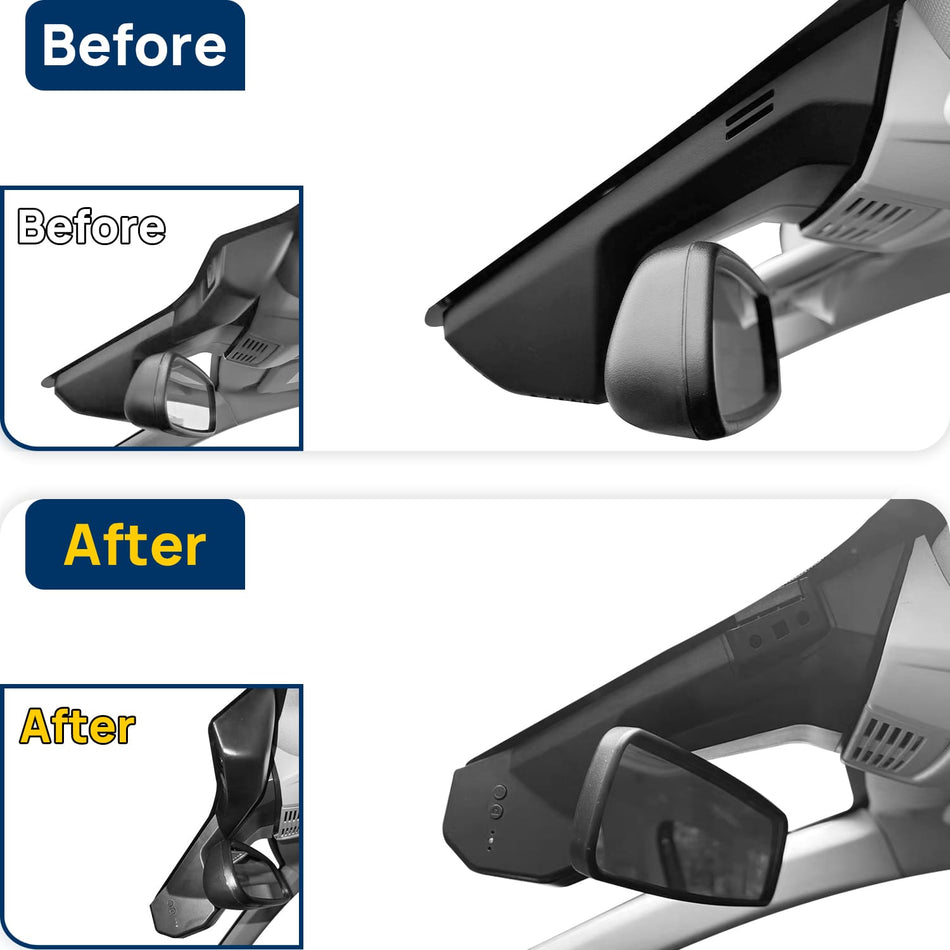 Vorher-Nachher Vergleich: Xplywi 1080P Frontkamera Dashcam Kompatibel mit Peugeot 5008 3008 4008 2020-2024, diskrete OEM-Installation