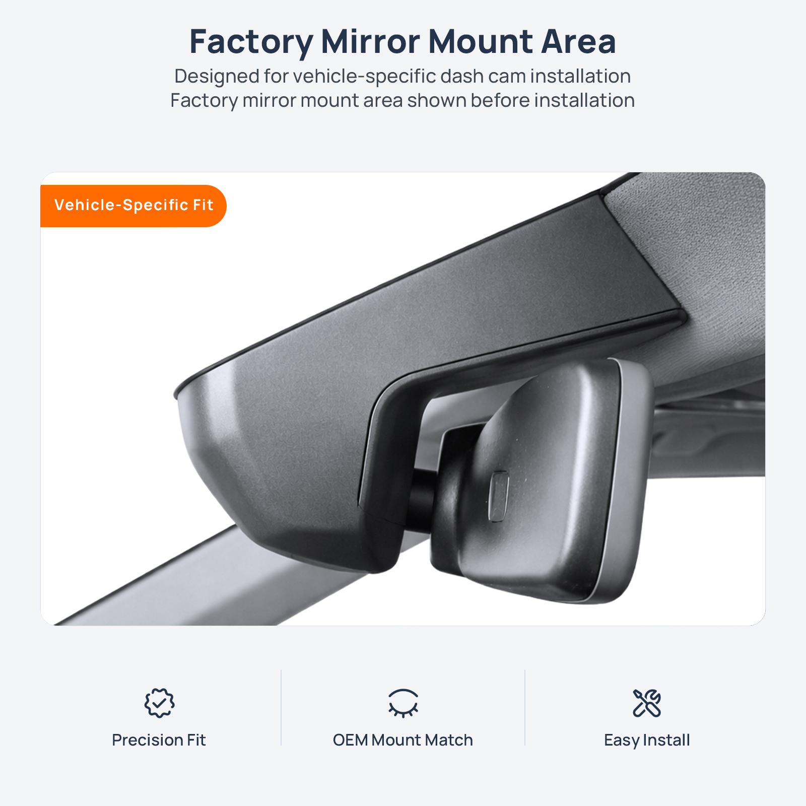 Factory mirror mount area for Volkswagen Touareg CR dash cam installation