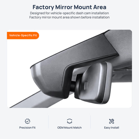 Factory mirror mount area for Volkswagen Touareg CR dash cam installation