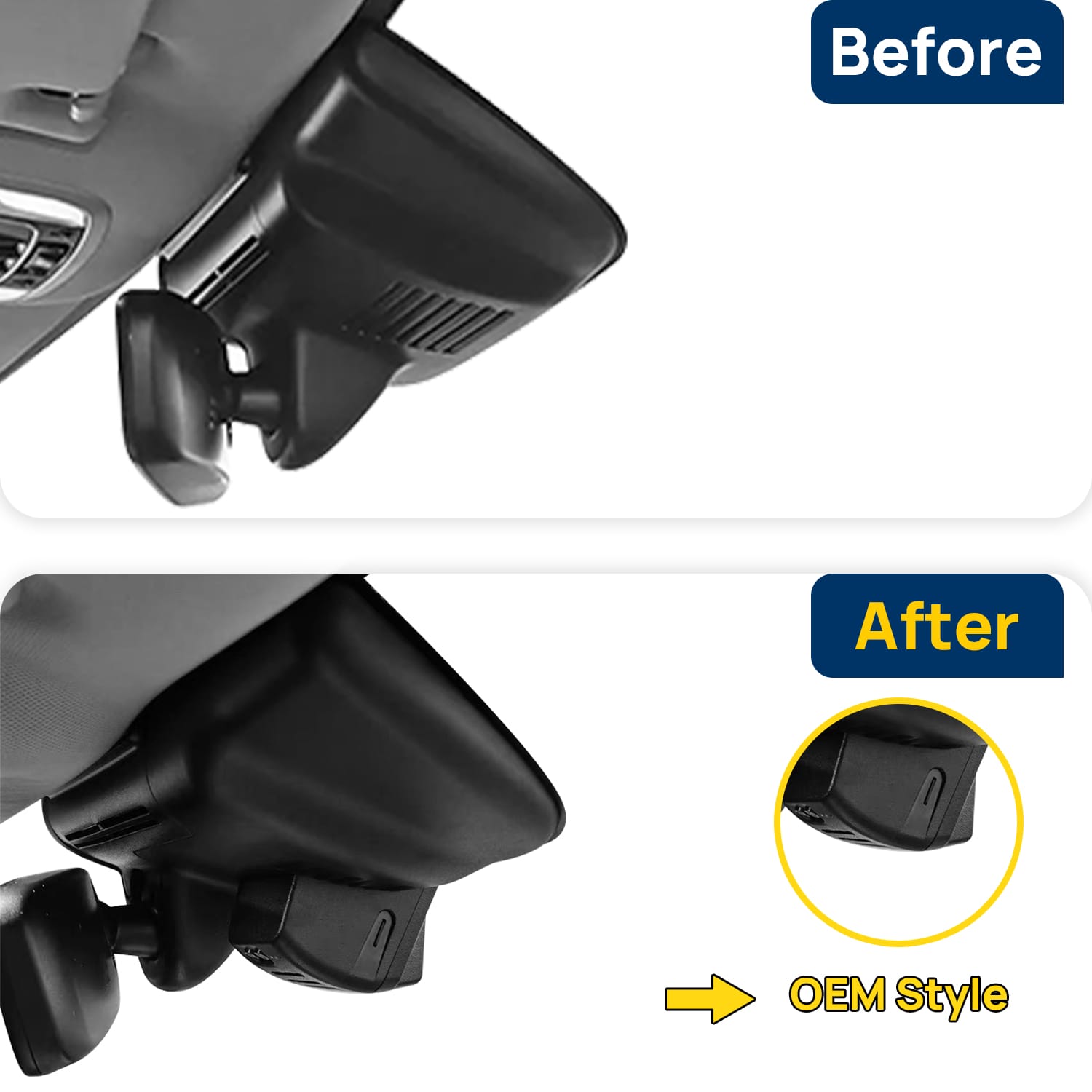 Vorher-Nachher Vergleich: Xplywi 1080P Frontkamera Dashcam Kompatibel mit Honda Accord Mk10 2018-2022, diskrete OEM-Installation