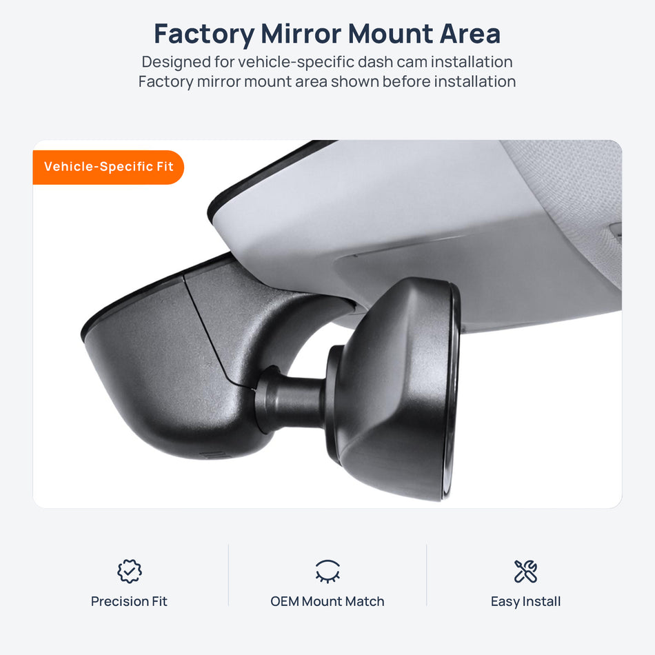 Factory mirror mount area for Audi E-TRON GE dash cam installation